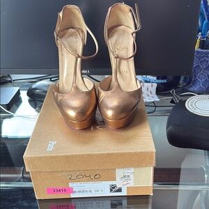 Christian Louboutin Women's Bronze T-Strap Heels size 36.5 36 1/2